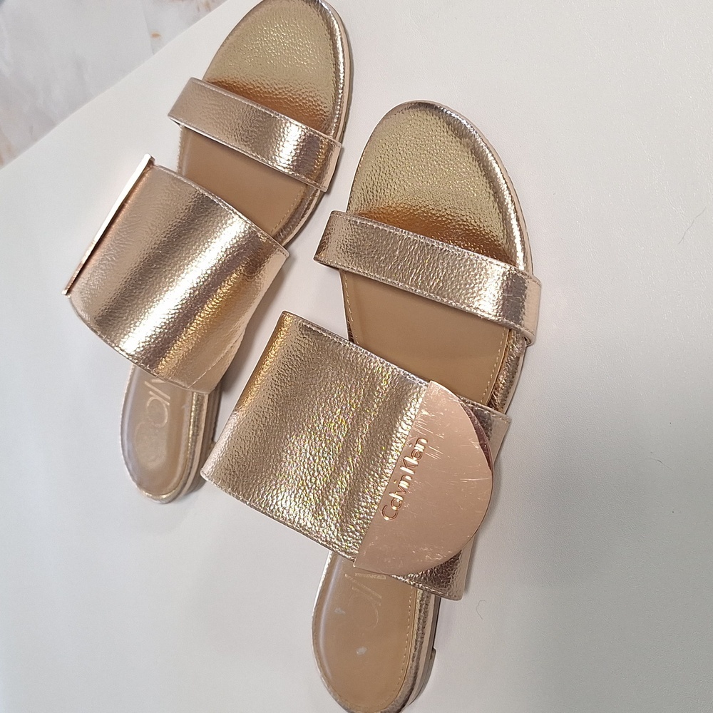 Calvin Klein Women's Rose Gold Slide Slip On Shoe Sandals